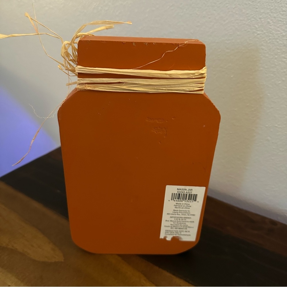 Fall Breeze Autumn Leaves Mason Jar Decorative Wood Sign Rustic Orange - Picture 2 of 2